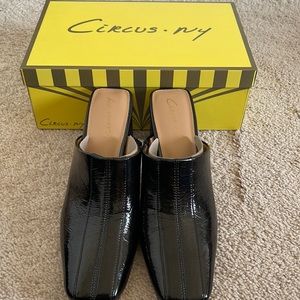 Women Sandals Black Patent Leather Mules Shoes Heels NWT 7.5 Sam Edelman Zara